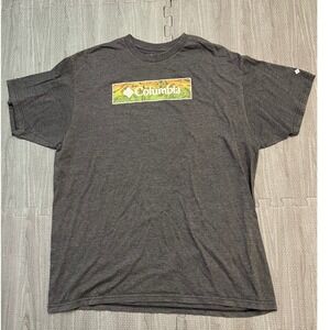 Columbia Mens XL Graphic T-Shirt Charcoal Grey Topographic Logo Short Sleeve Tee